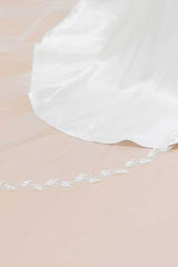 Close up of cathedral veil with hand-embroidered leaf detail Laurella VE8007 by Laura Jayne Accessories