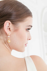 Pearl crystal and cubic zirconia bridal teardrop wedding earrings. Handmade in Canada. Delicate and unique earrings.