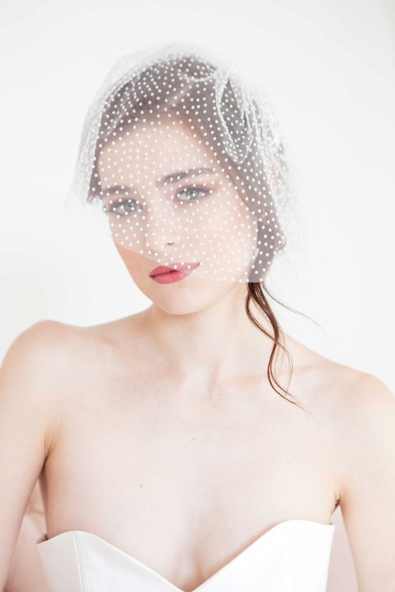 Bridal polka dot birdcage veil. Handmade in Canada illusion net veil. Bridal birdcage veil trend.