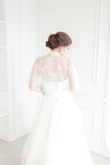 Organza unique bridal bomber jacket. Love hope faith. Sheer handmade in Canada. Wedding Jacket.