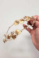 leaf and pearl gold hairvine Navarre by Laura Jayne Accessories