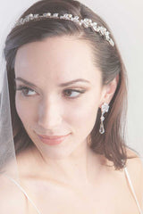 Woman wearing Helena marquis cz headband by Laura Jayne Accessories