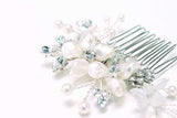 Closeup detail of Jenna pearl vine wedding headpiece by Laura Jayne Accessories Toronto