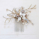 gold wired Louise floral comb with opal accents