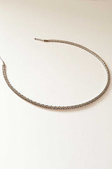 Closeup image of skinny crystal headband. Mimi Slim Crystal Headband by Laura Jayne. Handcrafted in Toronto, Canada.