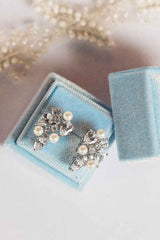 E014B Pearl Pear CZ cluster stud earrings