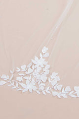 Closeup embroidered flower edging on the Nera 3D Cathedral Veil by Laura Jayne.