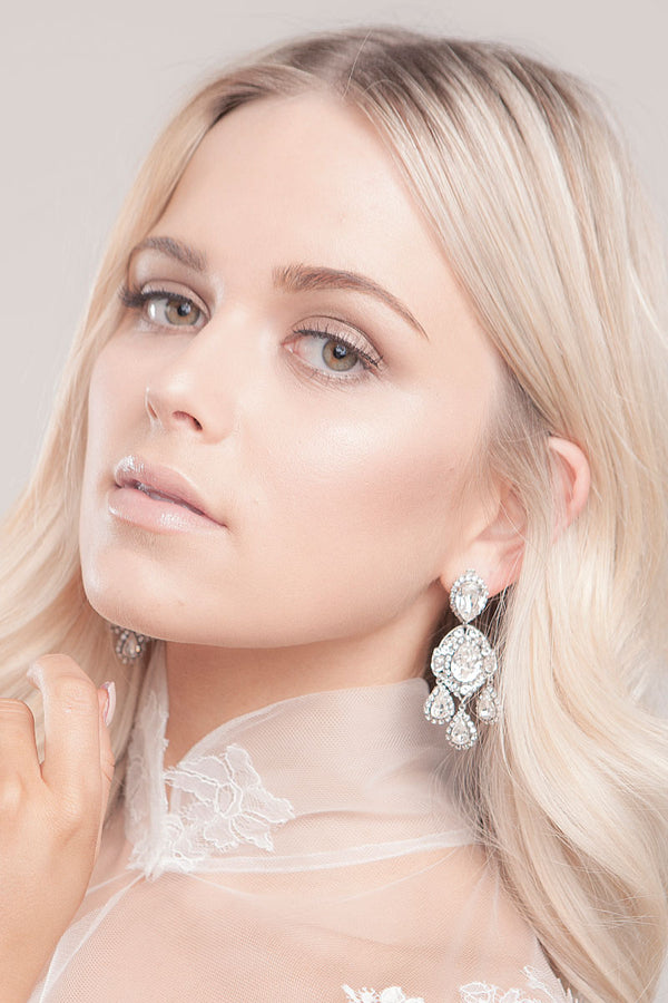 Crystal Chandelier Earrings On Model