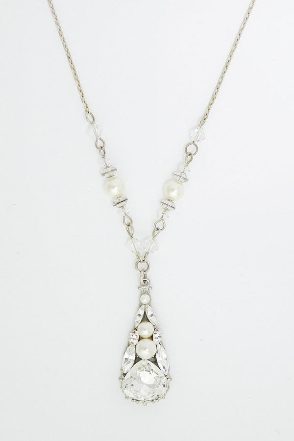 Detail of teardrop pearl crystal pendant N2113 by Laura Jayne Accessories