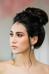 Tear Drop Crystal Wedding Earrings on Model