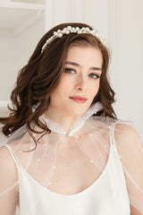 woman wearing chunky pearl headband by Laura Jayne Accessories, Toronto, Canada