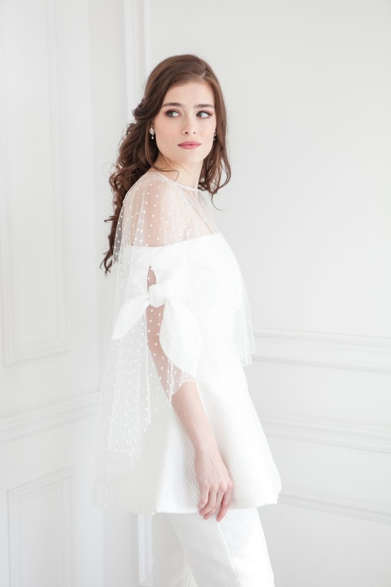 Bridal cape, Bridal capelet, polka dot cape, polka dot capelet, handmade Toronto, Toronto bridal, bridal accessory.