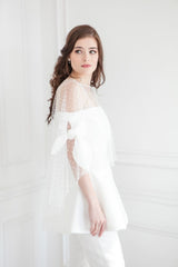 Bridal cape, Bridal capelet, polka dot cape, polka dot capelet, handmade Toronto, Toronto bridal, bridal accessory.