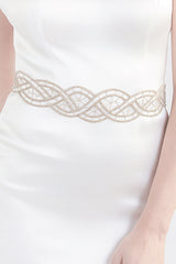 Torso of bride wearing gold crystal bridal belt Moderne by Laura Jayne Accessories