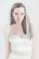 Bride wearing gold crystal Modern wedding sash by Laura Jayne Accessories