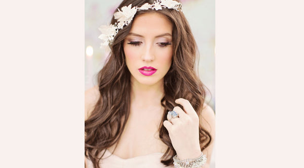 bride wearing a flower crown 