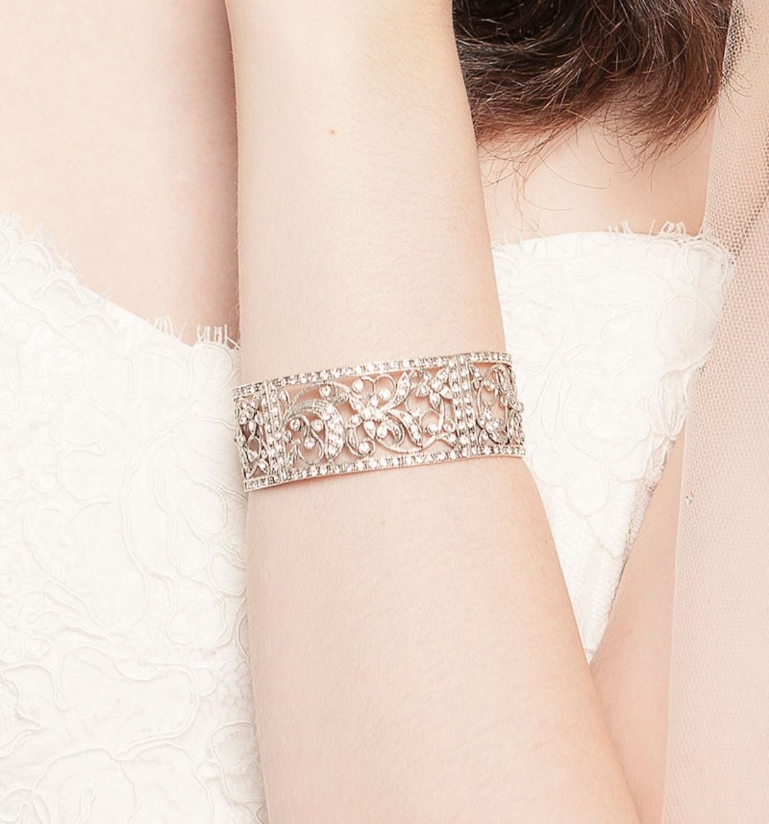 Woman's arm wearing vintage cuff from Laura Jayne Accessories Sample Sale collection