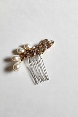 bridal hair comb with tear drop pearls and rose gold Austrian crystals Dusk by Laura Jayne