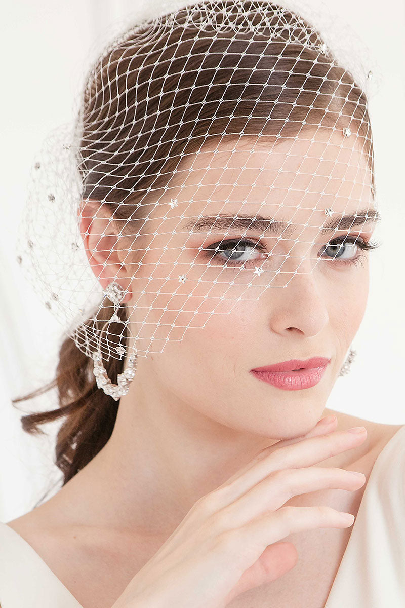Crystal star birdcage bridal veil Nova by Laura Jayne on bride