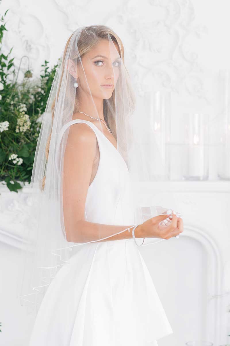 Fingertip Length Wedding Veil with Crystals, Beaded Bridal Veil – One  Blushing Bride Custom Wedding Veils