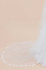 Train detail of pearl vine embroidered cathedral veil. Espere by Laura Jayne Accessories Toronto
