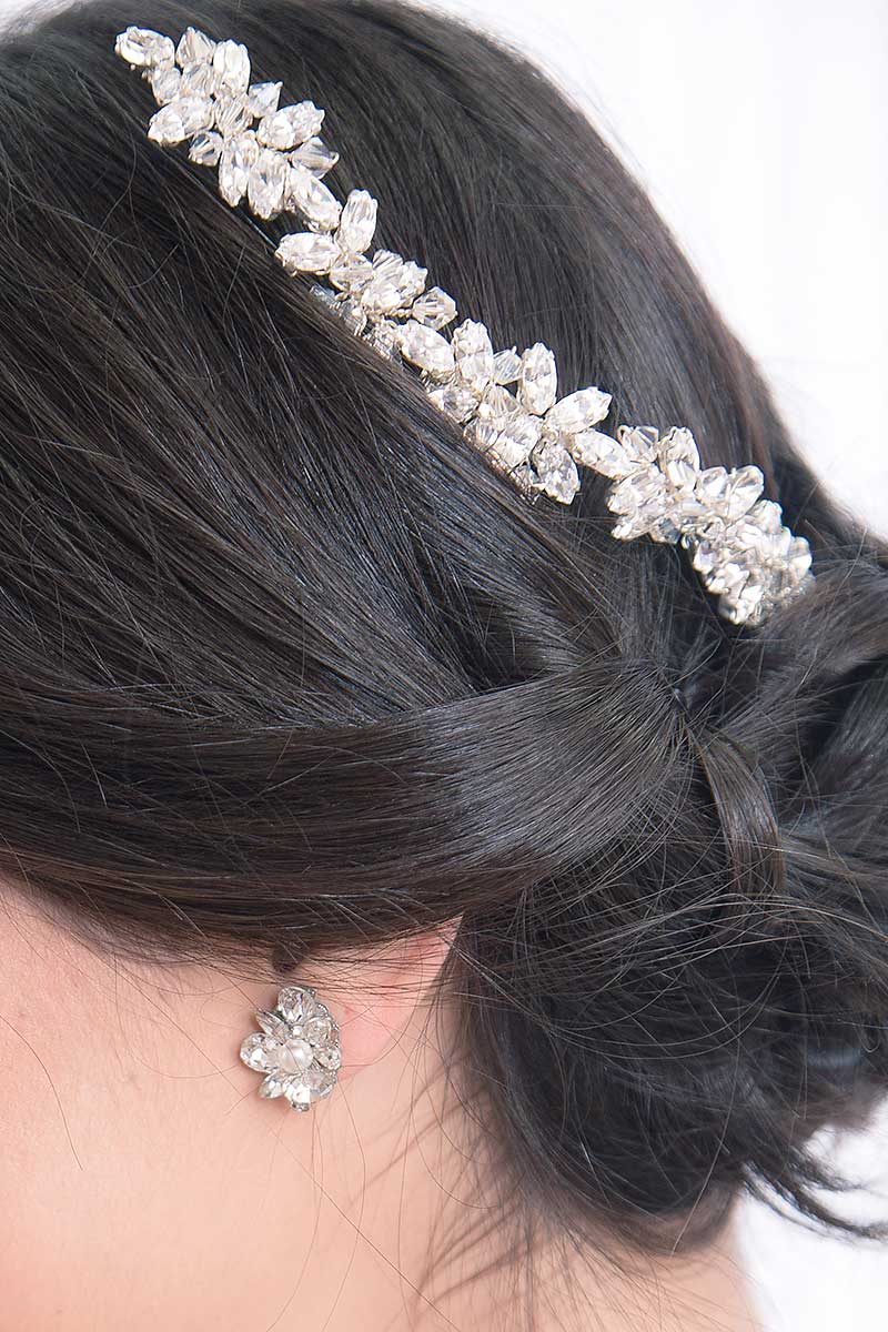 Close up of Gabrielle crystal hairvine by Laura Jayne Accessories