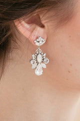 Opal pear filigree chandelier earrings E9084 by Laura Jayne Accessories on womans ear