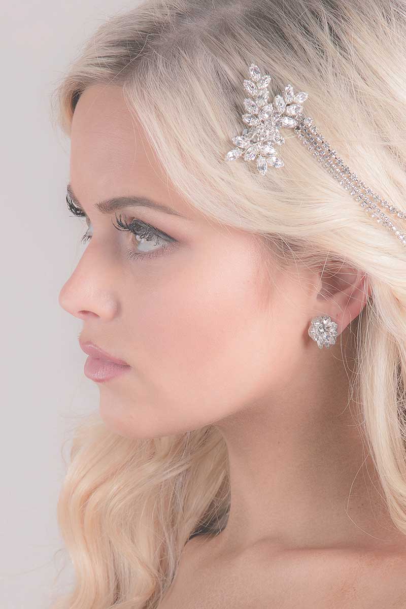 Profile of woman wearing Harmony crystal hair comb by Laura Jayne Accessories