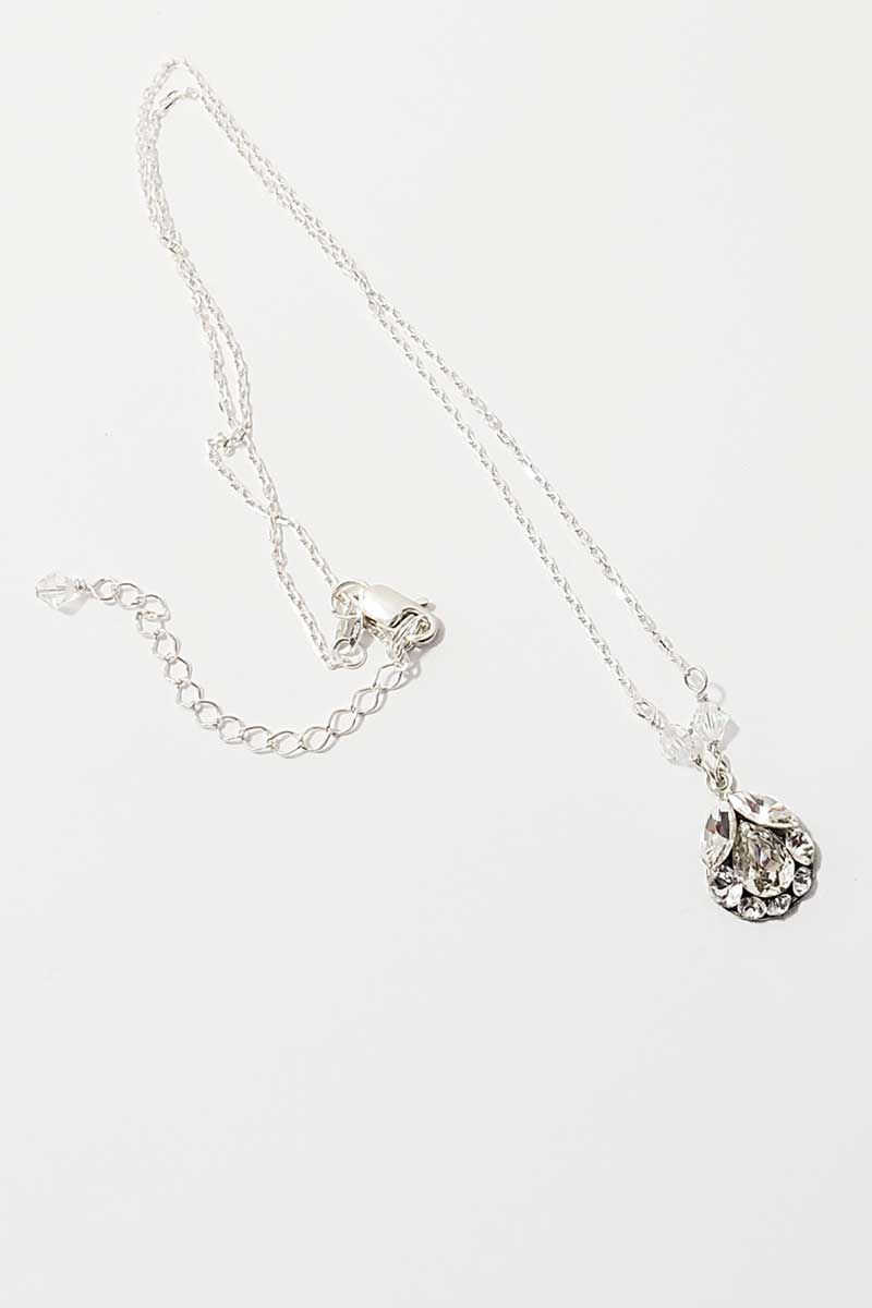 Product shot of sterling silver crystal teardrop pendant N7018 by Laura Jayne Accessories