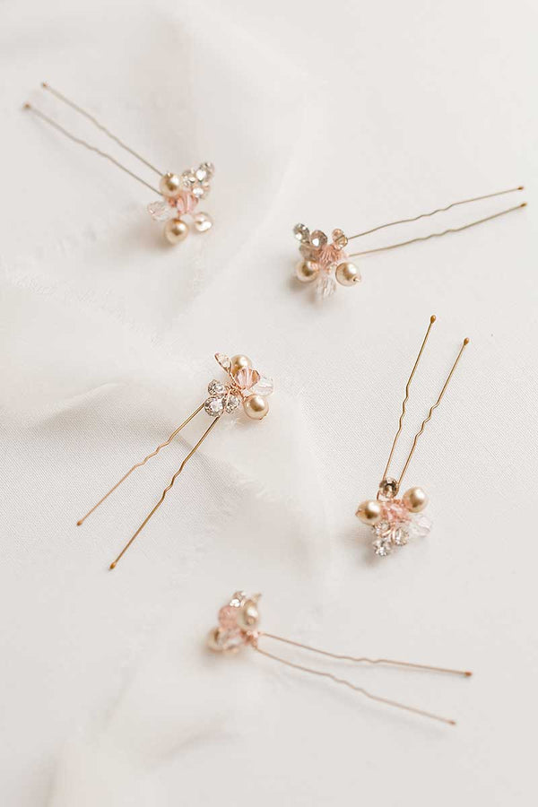 Pearl crystal cluster rose gold Rosie hairpin set by Laura Jayne Accessories