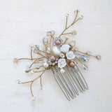 Small gold porcelain flower comb with pearls