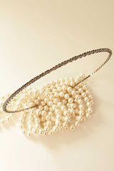 Top view of the Mimi Slim Crystal Headband. Skinny bridal accessory handmade in Canada by Laura Jayne Accessories Toronto.
