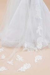 Lace applique detail from Seine statement cathedral veil by Laura Jayne Accessories Toronto