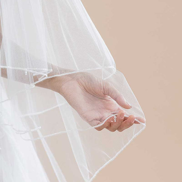 Fingertip Length Wedding Veil with Crystals, Beaded Bridal Veil – One  Blushing Bride Custom Wedding Veils