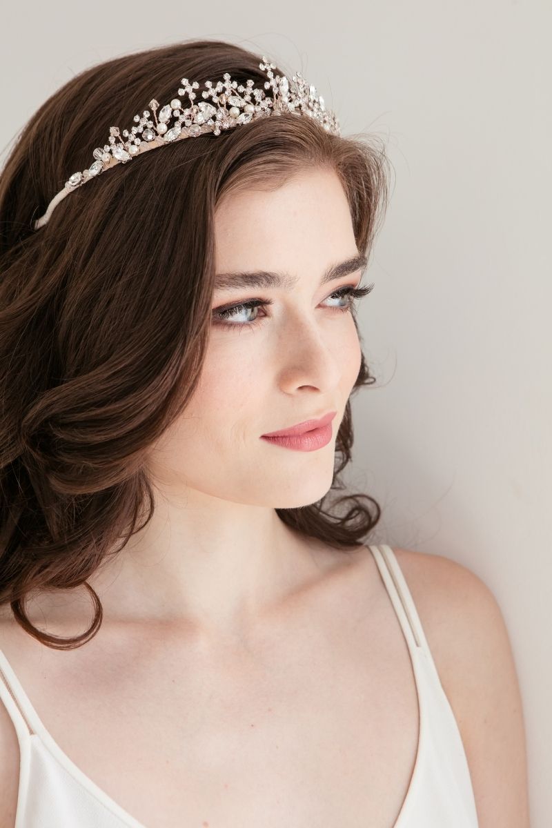 Rose gold unique bridal crown. Adrienne wedding tiara. Handcrafted in Toronto, Canada by Laura Jayne Accessories.