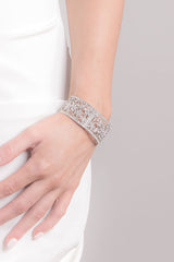 woman wearing silver crystal cuff bracelet