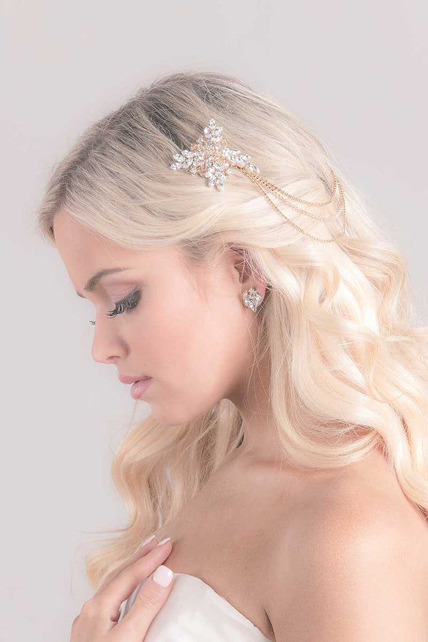 Profile of bride wearing Stacey hair comb by Laura Jayne Accessories