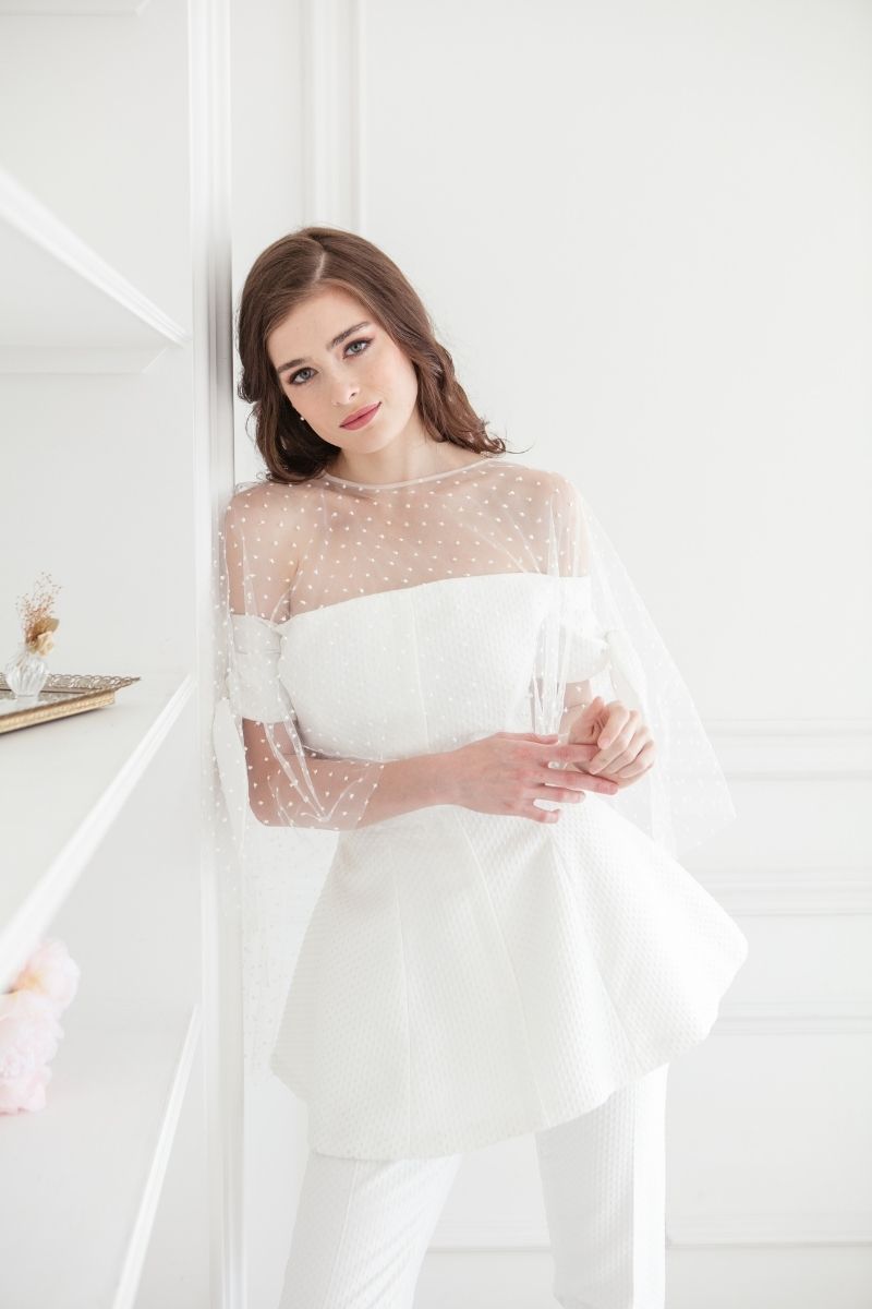 Toronto Bride. Bridal cape, Bridal capelet, polka dot cape, polka dot capelet, handmade Toronto, Toronto bridal, bridal accessory. 