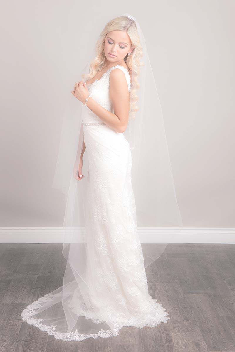 Blush Chantilly Chapel Veil - Sample Sale