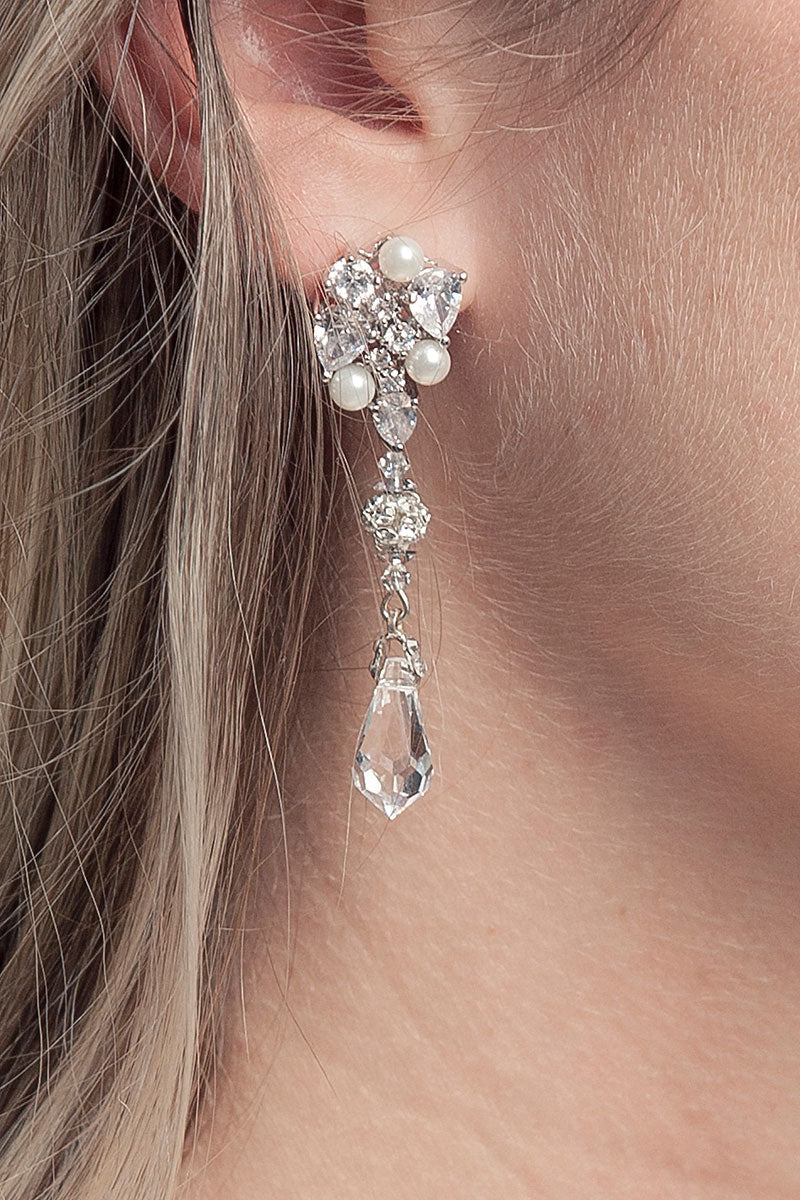 Pearl Crystal Linear Earrings - Sample Sale