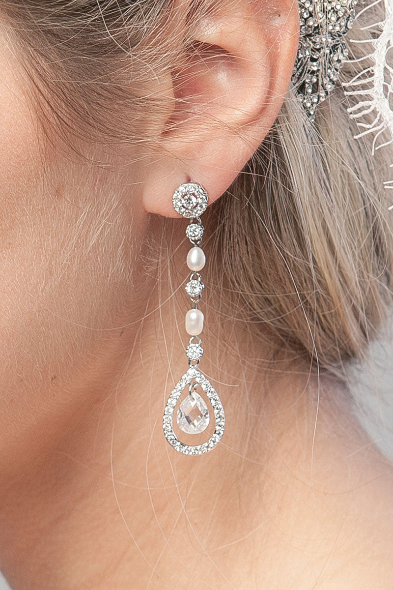 Pearl with Teardrop Wedding Earrings- Sample Sale