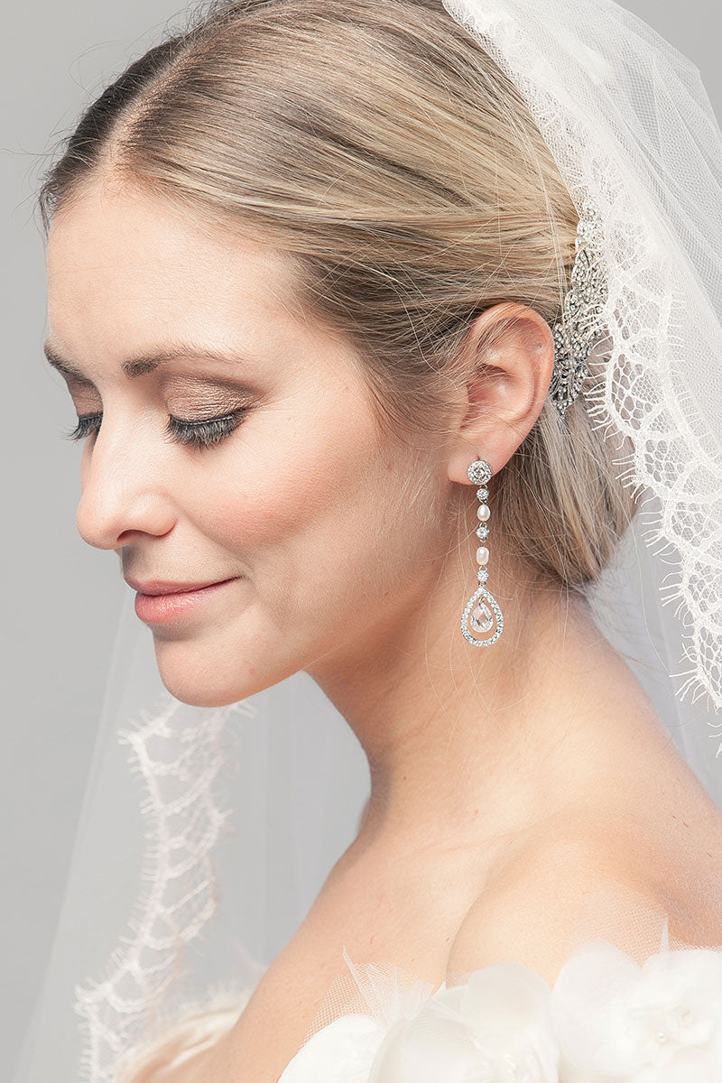 Pearl with Teardrop Wedding Earrings- Sample Sale