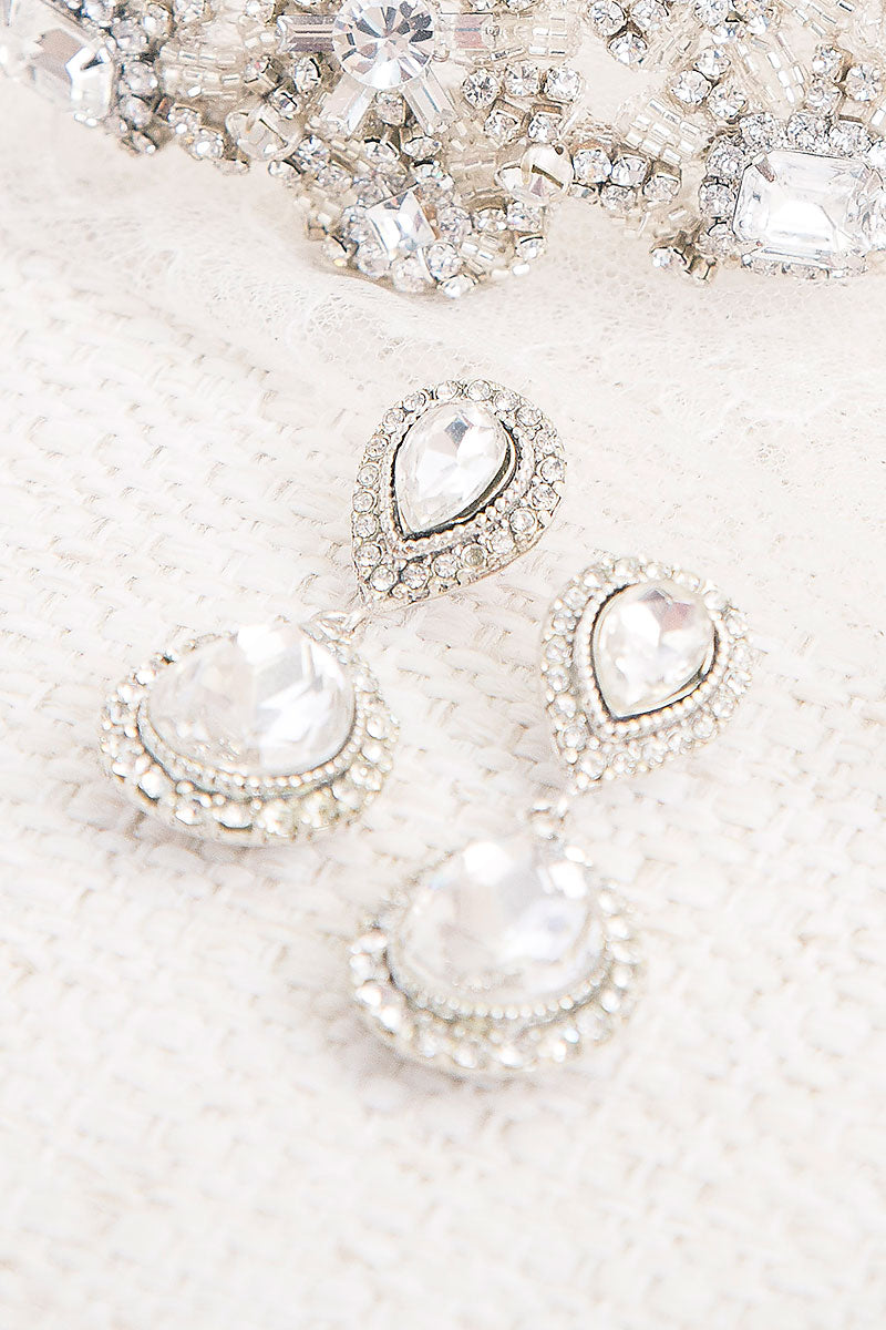 Double Teardrop Crystal Halo Earrings - Sample Sale