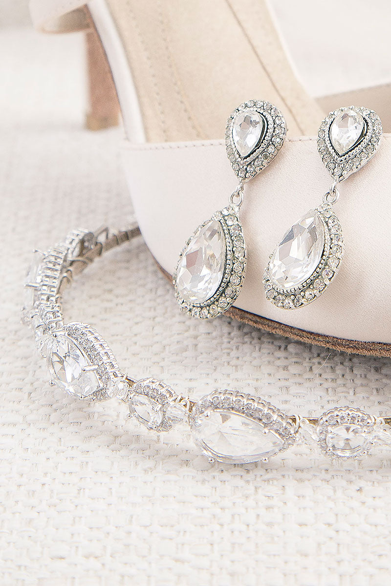 Double Teardrop Crystal Halo Earrings - Sample Sale