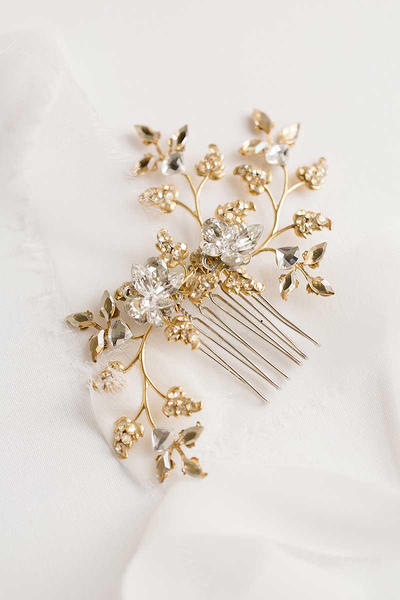 Crystal gold leaf bridal hair accessory Kristin by Laura Jayne Accessories