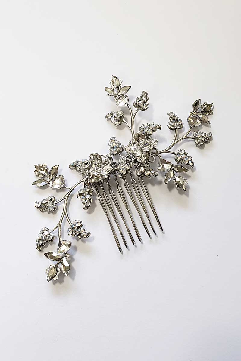 Silver crystal wedding comb Kristin by Laura Jayne Accessories