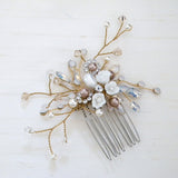 Small gold porcelain flower comb with pearls