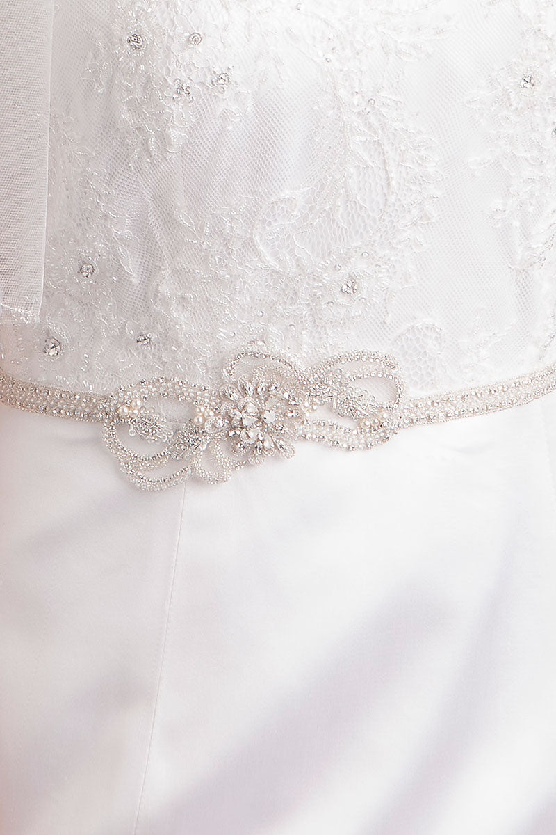 Closeup detail of Lourdes wedding dress belt by Laura Jayne Accessories