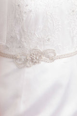 thin wedding dress belt on model