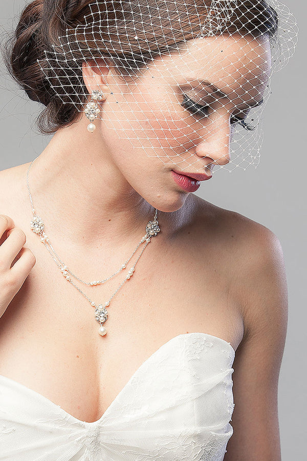 Pearl Drop Filigree Draped Necklace - Sample Sale
